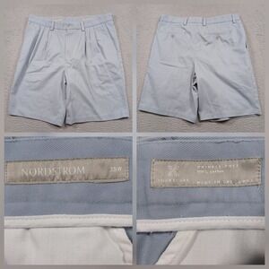 Nordstrom Smartcare Shorts Mens 35 Blue Pleated Wrinkle-Free 100%‎ Cotton